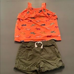 Summer Outfit Dogs! Orange Top & Olive Shorts 4T